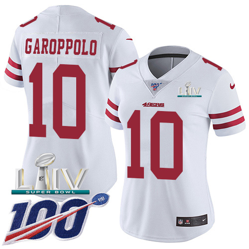 San Francisco 49ers Nike 10 Jimmy Garoppolo White Super Bowl LIV 2020 Women Stitched NFL 100th Season Vapor Limited Jersey
